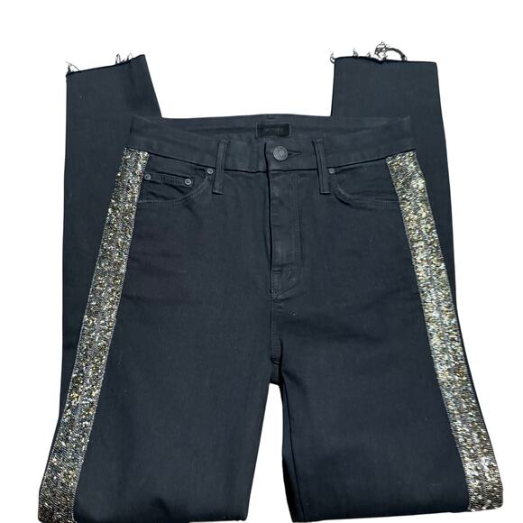 Mother High Waisted Looker Ankle Fray jeans, Beaded Stripe, Guilty Flash, Sz 25 - Picture 5 of 16